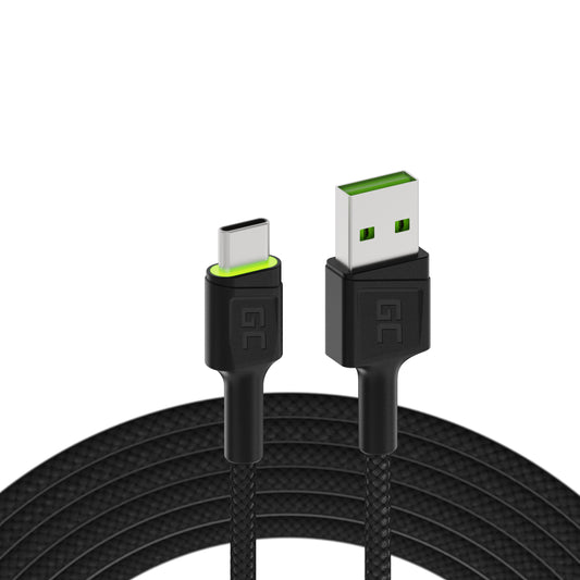 Green Cell Cable Ray USB Cable - USB-C 120cm with green LED backlight and support fast charging Ultra Charge, QC 3.0_0