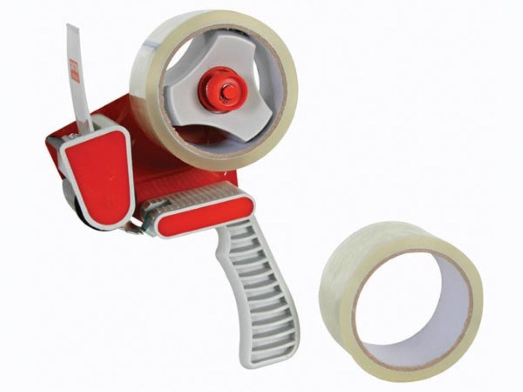 DISPENSADOR DE FITA ADESIVA PARA EMBALAGEM + 2 ROLOS DE FITA ADESIVA (50 mm x 50 m)_0