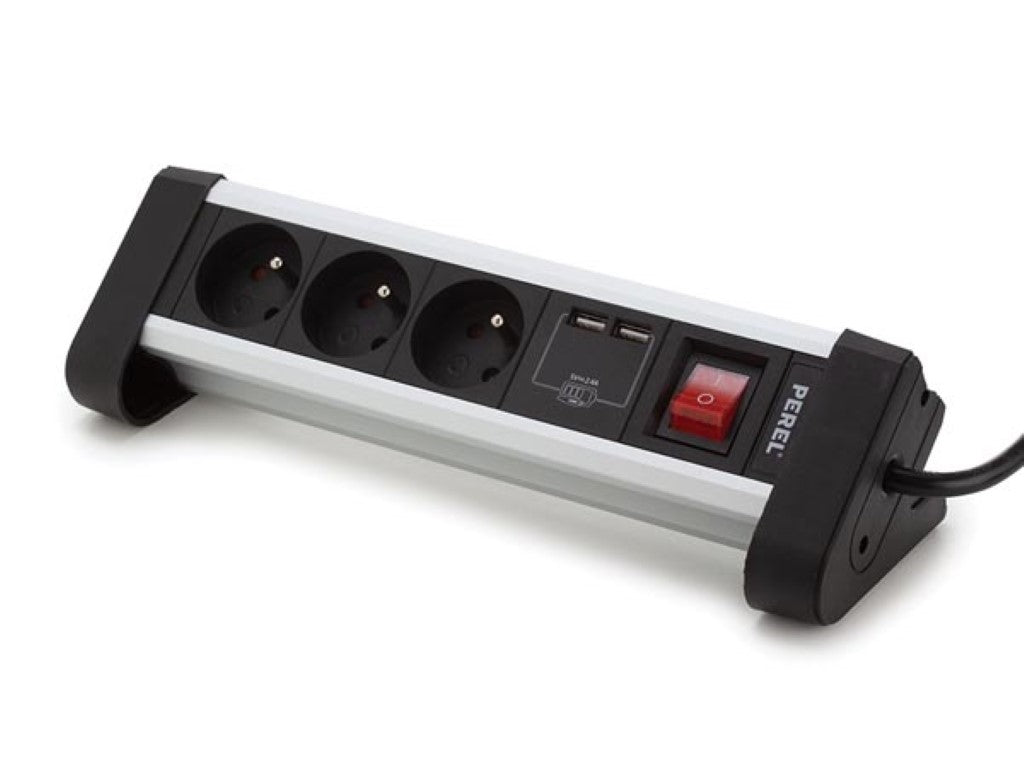 TOMADA ELÉTRICA DE SECRETÁRIA COM 3 SAÍDAS E 2 PORTAS DE CARREGAMENTO USB - 2.4 A - PINO TERRA_0