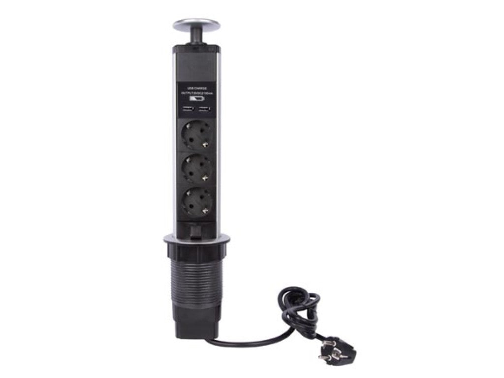 TOMADA TRIPLA POP-UP PARA SECRETÁRIA COM 2 x USB - SCHUKO_0