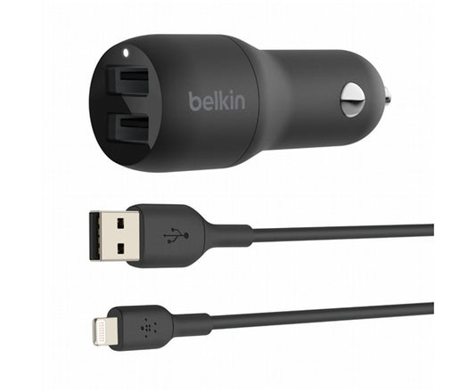 CARICABATTERIE DA AUTO 2 PORTE USB + CAVO DA USB-A A LIGHTNING 1M - NERO_0