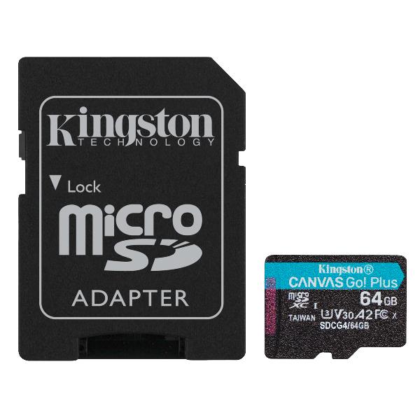 Kingston Technology Tarjeta microSDXC Canvas Go Plus Gen4 de 64 GB, 200 MB/s, A2 U3 V30 y adaptador_1