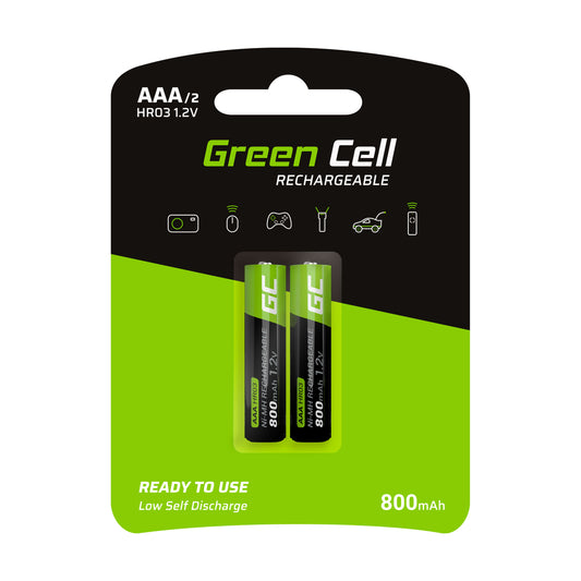 Green Cell Rechargeable Batteries Sticks 2x AAA HR03 800mAh_0