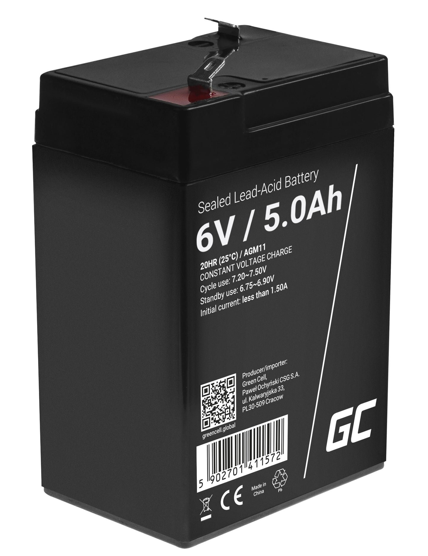 Green Cell AGM VRLA 6V 5Ah maintenance-free battery for the alarm system, cash register, toys_1