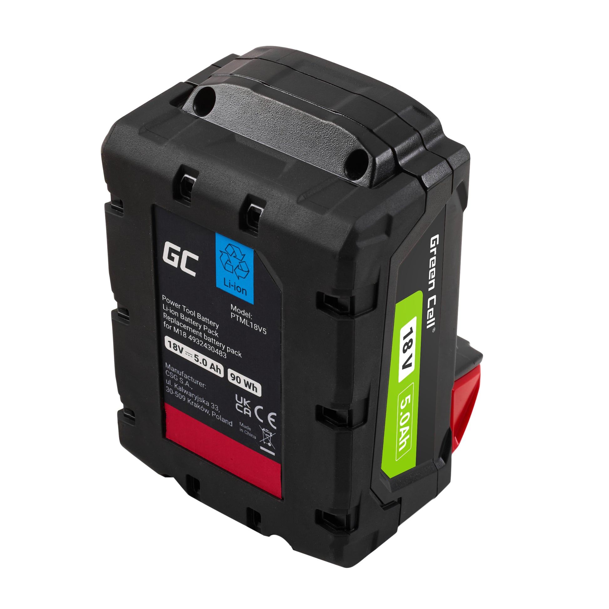 Green Cell Battery for Milwaukee M18 18V 5Ah Replacement Battery M18 B5 4932430483_9