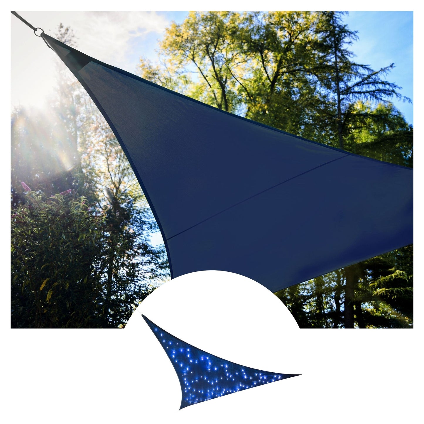 TOLDO VELA COM CÉU ESTRELADO LED - TRIANGULAR - 3.6 x 3.6 x 3.6 m - AZUL ESCURO_0