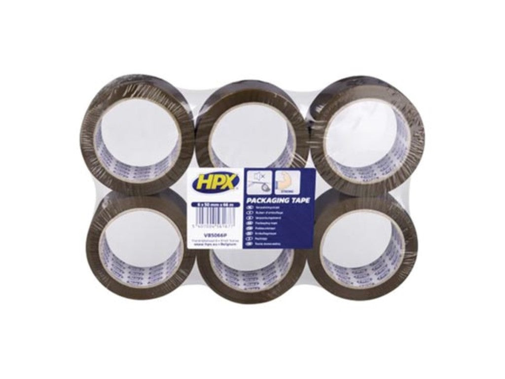 Fita de embalagem de embalagem plana 6 rolos - castanha 50mm x 66m_0