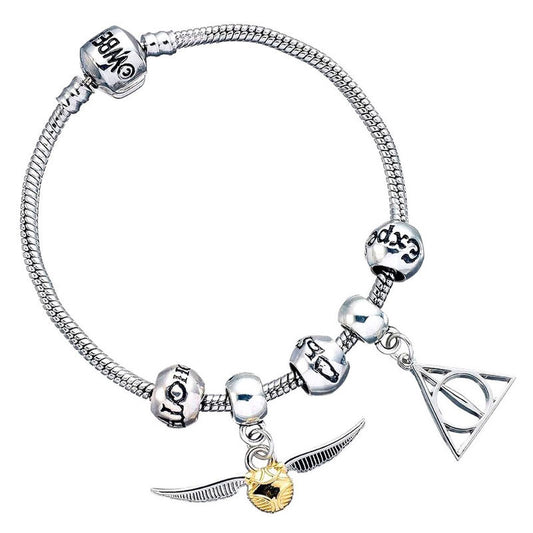 Pulsera plateada charms Deathly Hallows Snitch 3 Spellbeads Harry Potter_0