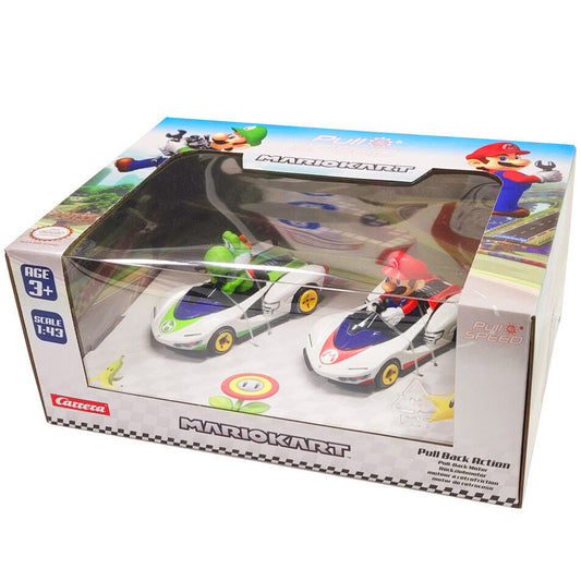 Set 2 coches Pull Speed Mario + Yoshi Mario Kart_0