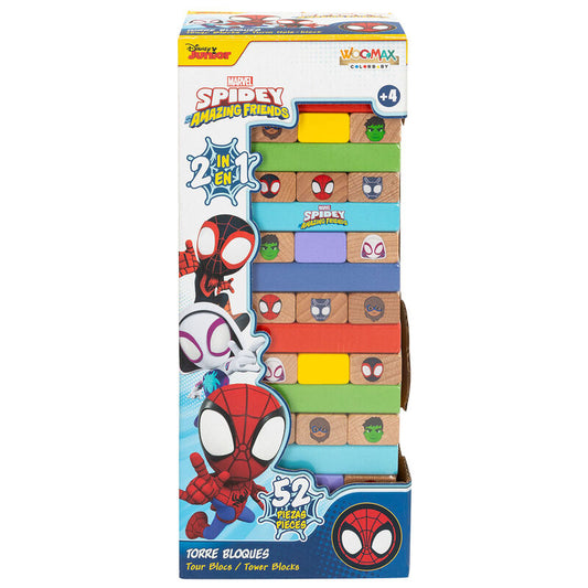 Juego Torre Bloques + Domino madera Spidey Marvel_0