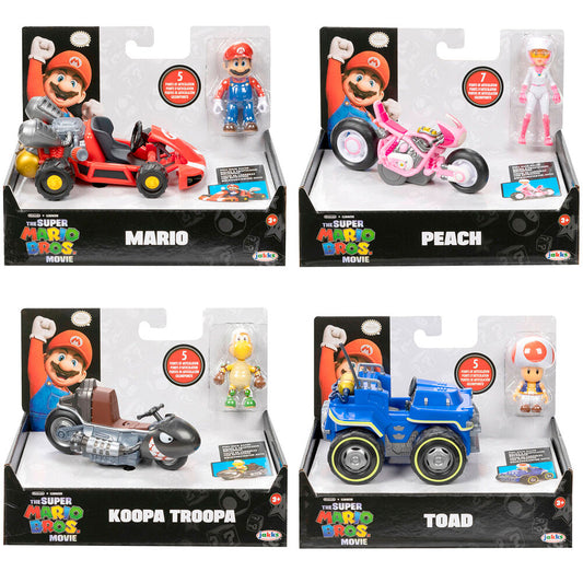Vehiculo + figura Super Mario Bros La Pelicula Mario Kart 6cm surtido_0