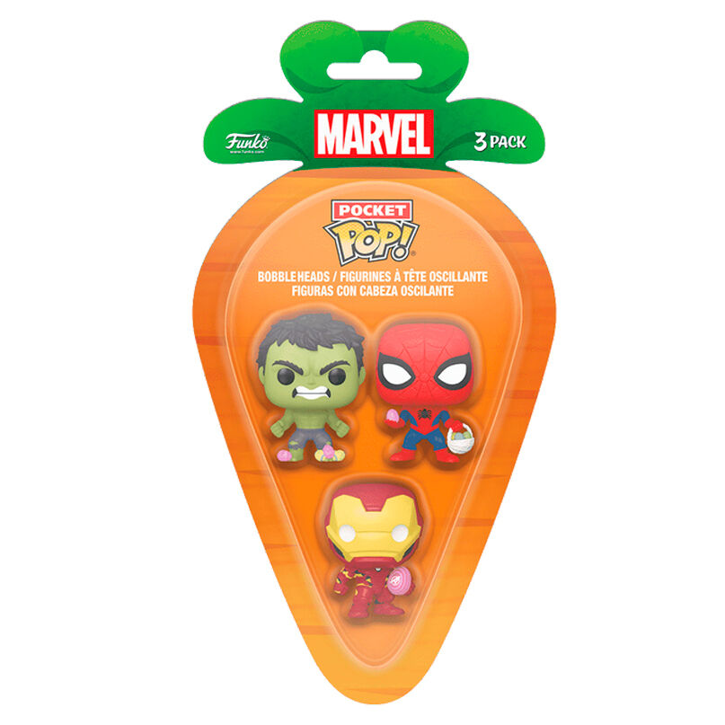 Blister 3 figuras Carrot Pocket POP Marvel Spiderman Hulk Iron Man_0