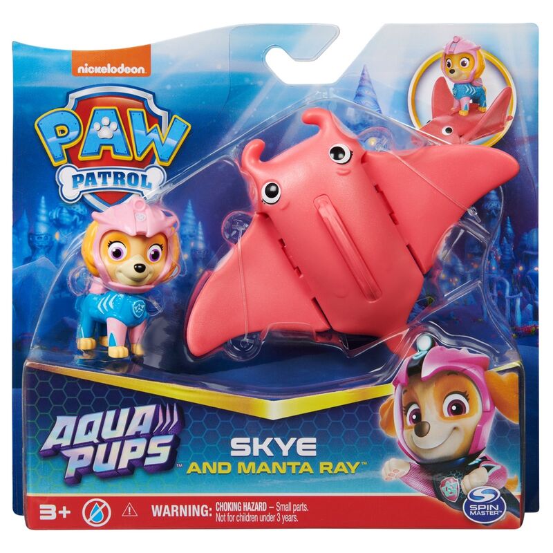 Paw Patrol Aqua Pups - Hero Pups-Set mit Skye-Welpenfigur und Rochen-Figur, Spielfigur_0