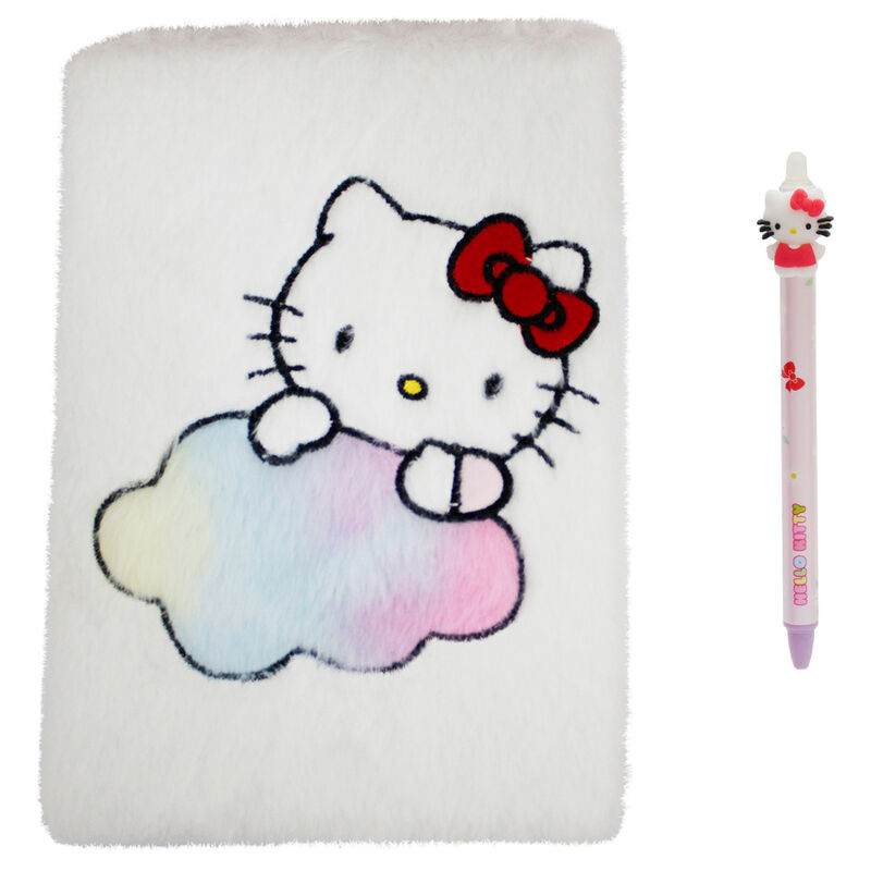 Set cuaderno peluche + boligrafo Hello Kitty_0