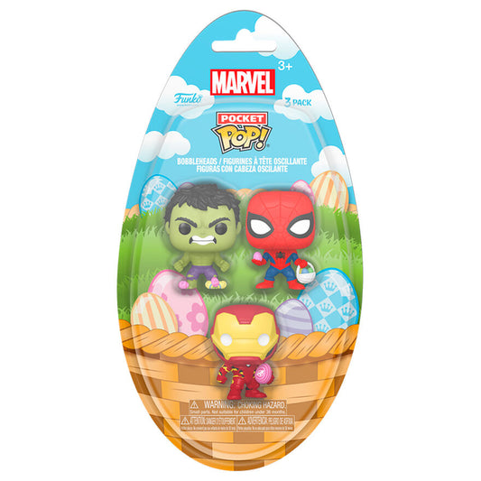 Blister 3 figuras Pocket POP Marvel Spiderman Hulk Iron Man Pascua_0