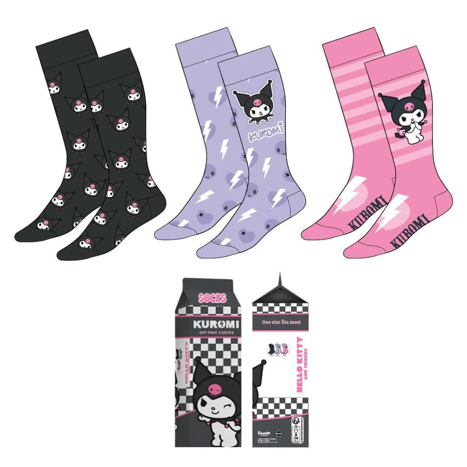 Set 3 calcetines Kuromi Hello Kitty adulto_0