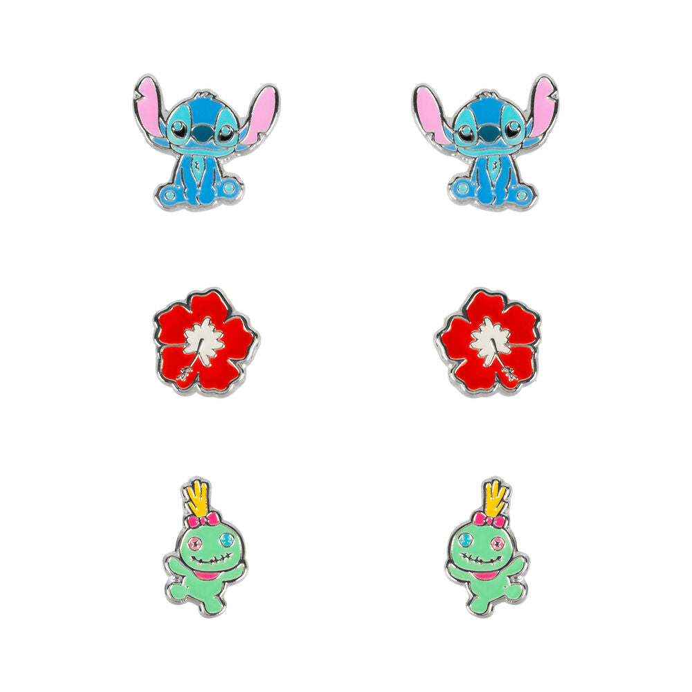 Set 3 Pares de pendientes Stitch Disney plata_0