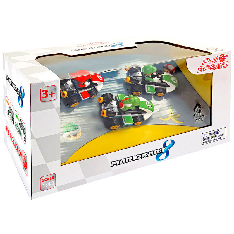 Set 3 coches Pull Speed Mario Kart 8 Mario Luigi Yoshi_0
