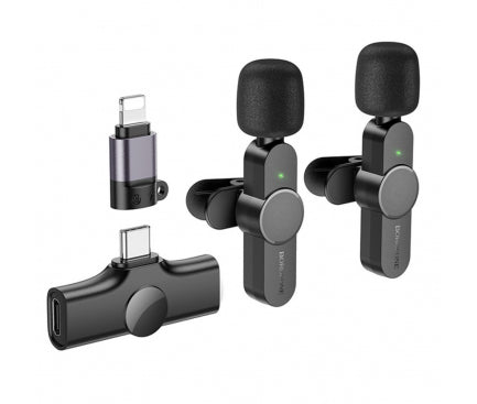 Microfone Sem Fios Borofone BFK12 Trophy USB C e Lightning Preto