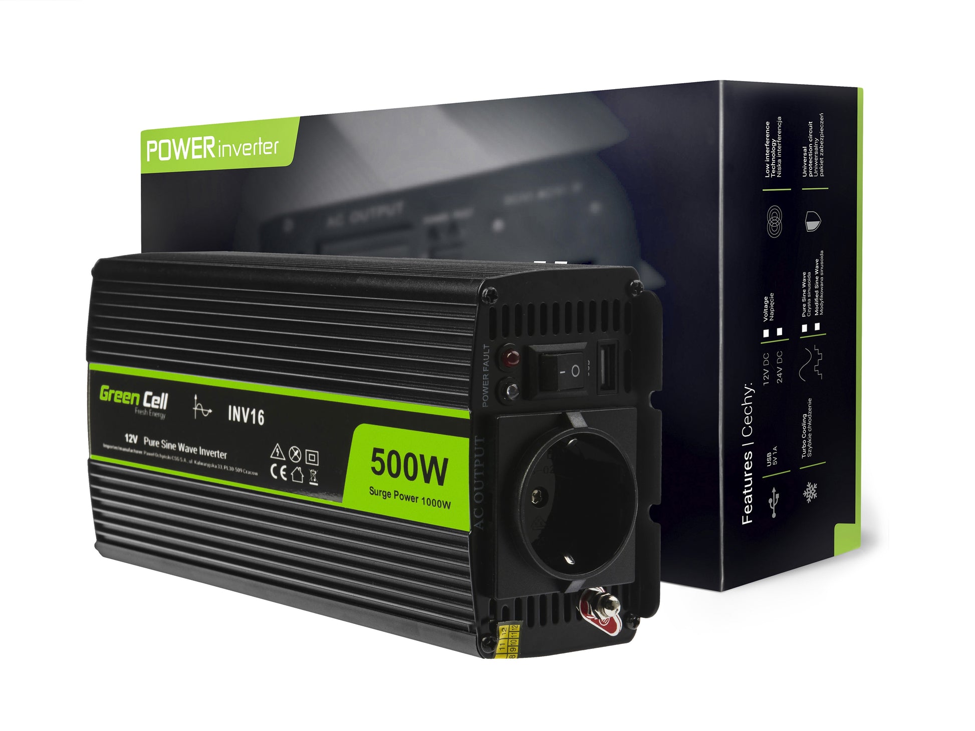 Voltage converter Green Cell Inwerter 12V / 230V 500W/1000W (pure sine wave)_2