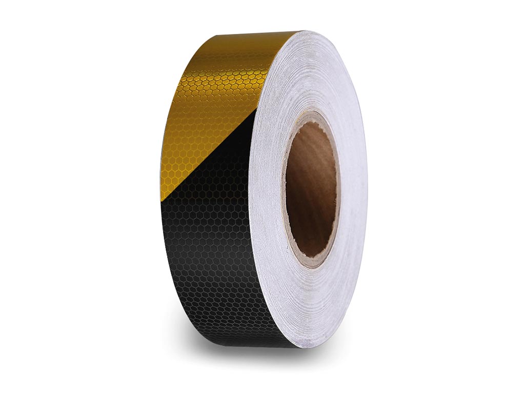 Fita reflectora em favo de mel 5cm x 5m - Preto/Amarelo_0