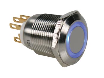 BOTÃO INOX SPDT 1NO 1NC - ANEL AZUL - 19mm_0