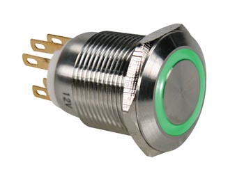 BOTÃO INOX SPDT 1NO 1NC - ANEL VERDE - 19mm_0