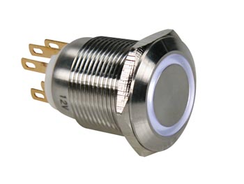 BOTÃO INOX SPDT 1NO 1NC - ANEL BRANCO - 19mm_0