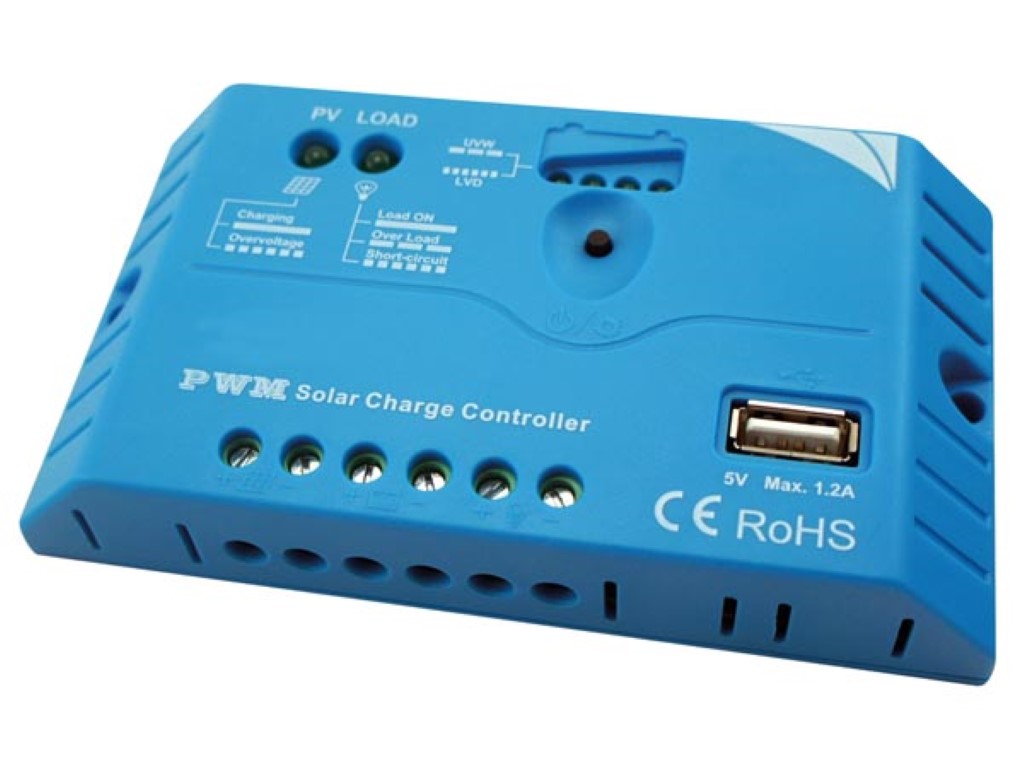 CONTROLADOR DE CARGA SOLAR PWM COM SAÍDA USB - 10 A - 12/24 VDC_0