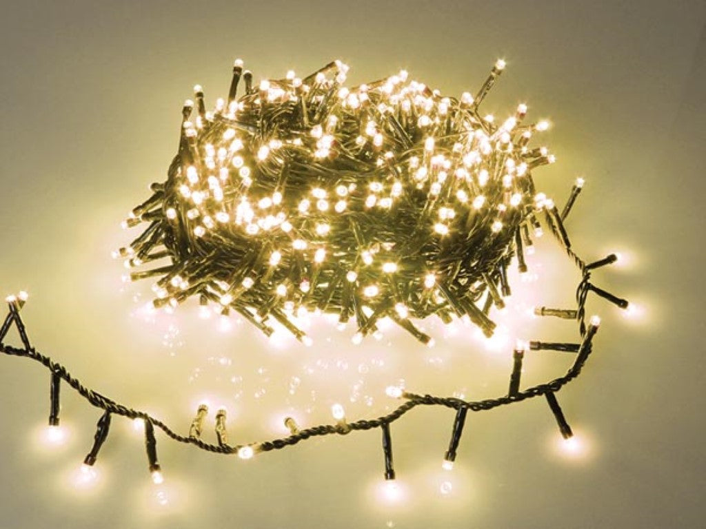 Luz LED Direita - 16 m - 750 lâmpadas brancas quentes - fio verde_0