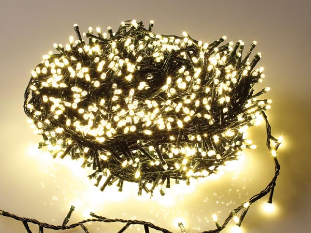 Luz LED Direita - 34 m - 1500 lâmpadas brancas quentes - fio verde_0
