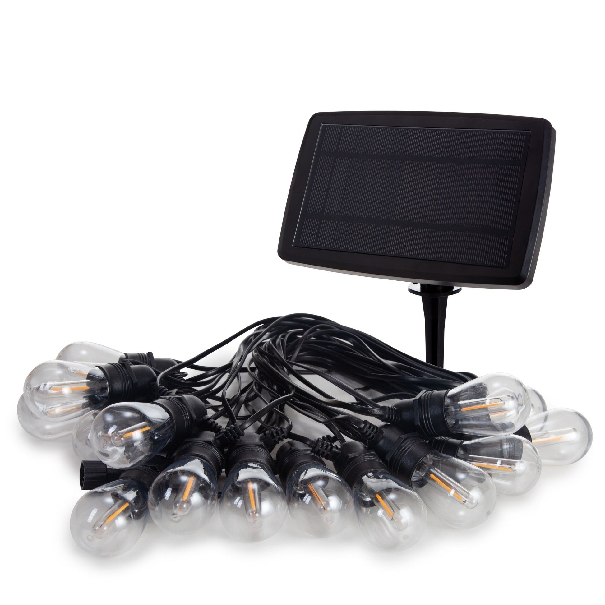 Solar LED - 15 m - 15 lâmpadas brancas quentes - fio preto_0