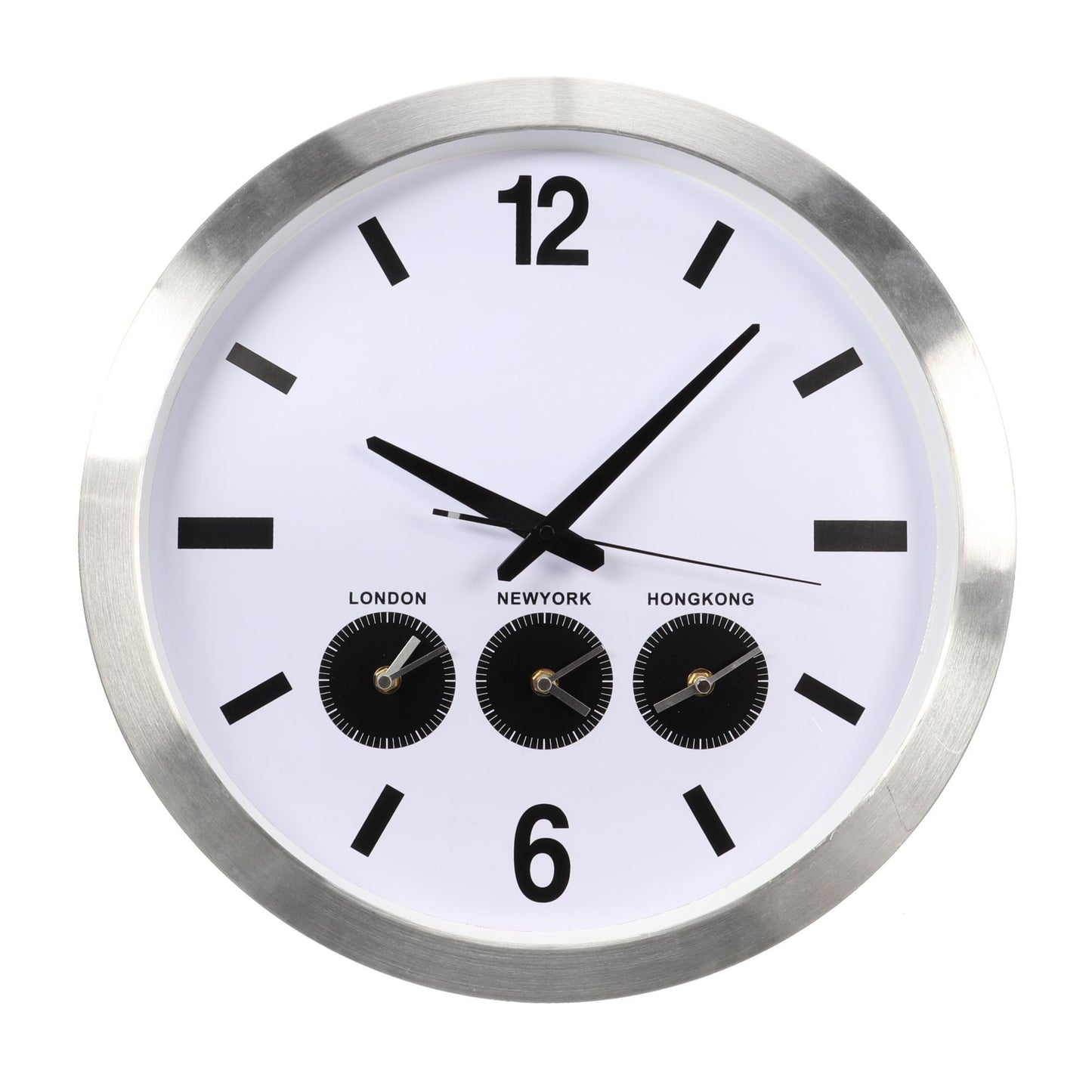 RELÓGIO DE PAREDE EM ALUMÍNIO COM A HORA DE TRÊS PAÍSES - Ø 45.5 cm_0