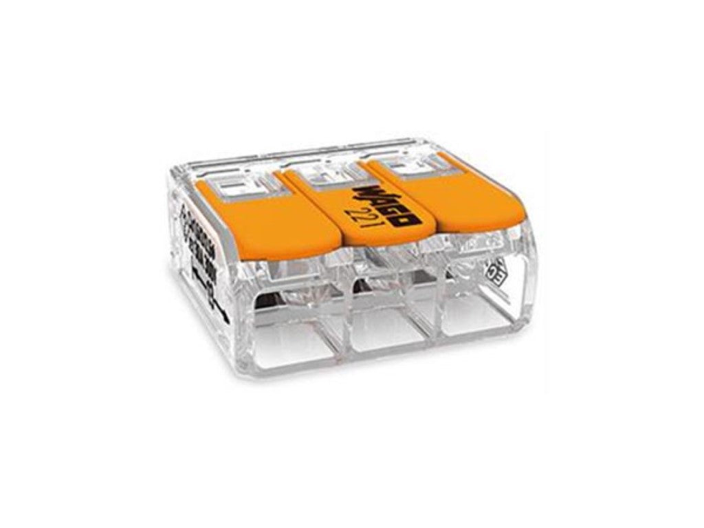 CONECTOR DE EMENDA COMPACTO - PARA TODOS OS TIPOS DE CONDUTORES - máx. 6 mm² - 3 CONDUTORES - COM ALAVANCA - INVÓLUCRO TRANSPARENTE_0