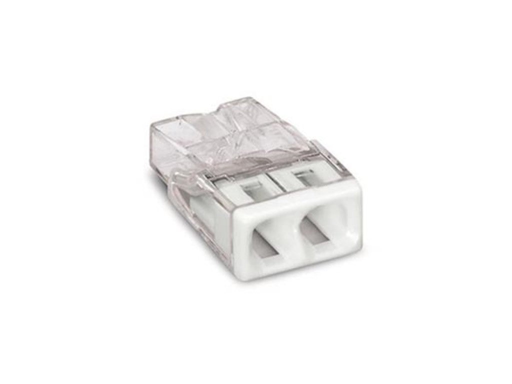 CONECTOR DE EMENDA COMPACTO - PARA CONDUTORES SÓLIDOS - máx. 2.5 mm² - 2 CONDUTORES -  INVÓLUCRO TRANSPARENTE - TAMPA BRANCA_0