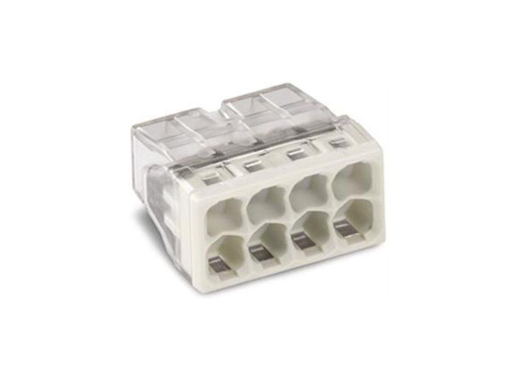 CONECTOR DE EMENDA COMPACTO - PARA CONDUTORES SÓLIDOS - máx. 2.5 mm² - 8 CONDUTORES -  INVÓLUCRO TRANSPARENTE - TAMPA CINZA CLARO_0